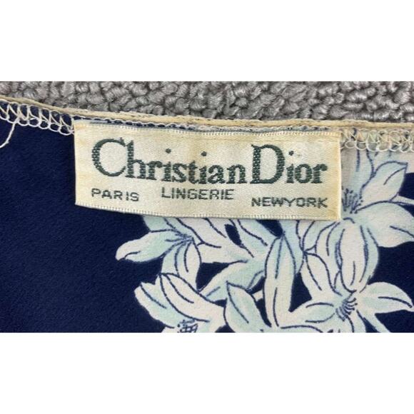 Vintage Christian Dior Lingerie Nightgown Dress Medium Navy Floral Print Lace - Picture 3 of 6